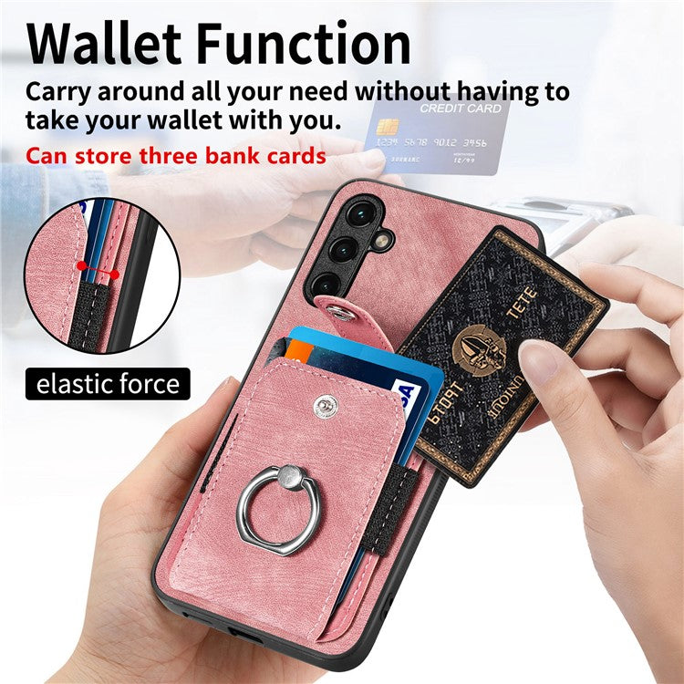 D2 For Samsung Galaxy A35 5G Case Vintage PU Leather+TPU Phone Cover with Ring Kickstand - Green