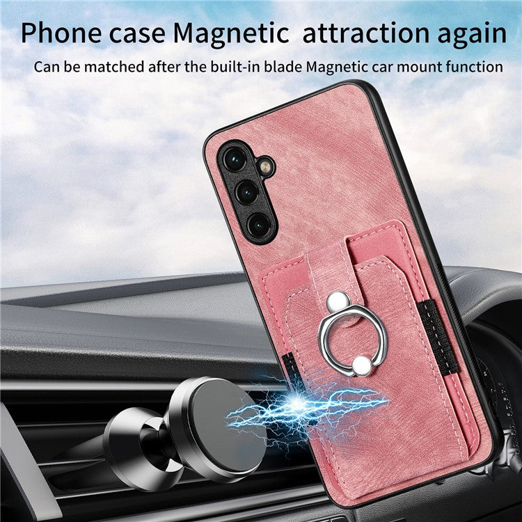 D2 For Samsung Galaxy A35 5G Case Vintage PU Leather+TPU Phone Cover with Ring Kickstand - Green