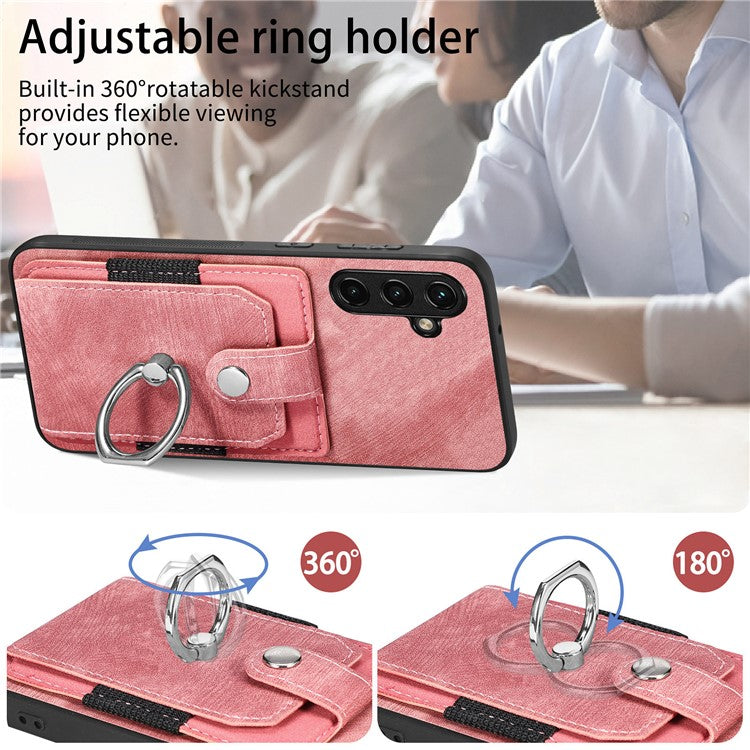 D2 For Samsung Galaxy A35 5G Case Vintage PU Leather+TPU Phone Cover with Ring Kickstand - Green