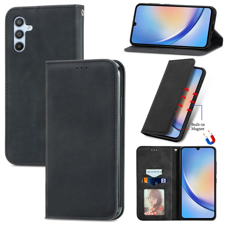 For Samsung Galaxy A34 5G Case Skin-touch Leather Phone Cover with Card Slots Stand - Black