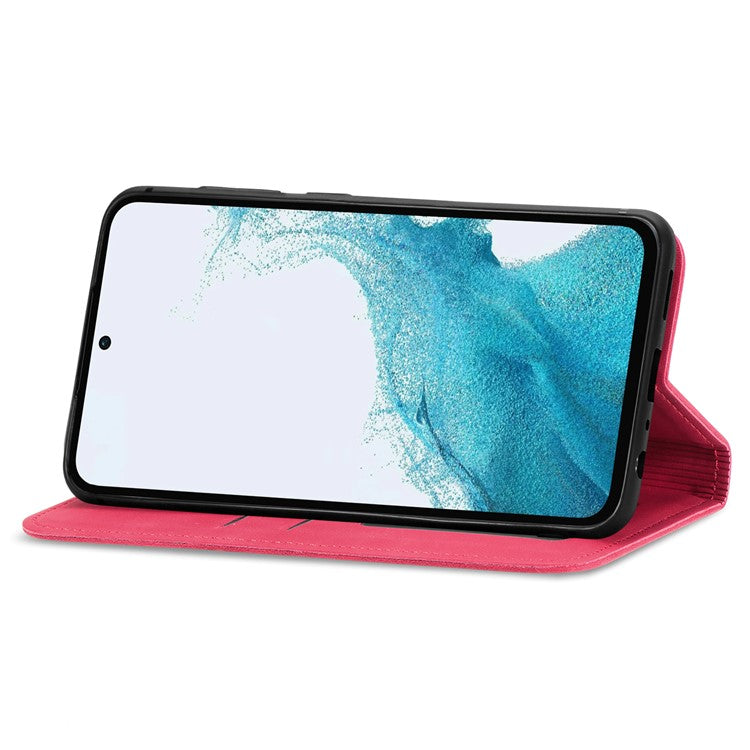For Samsung Galaxy A35 5G Case Skin Touch Feeling Magnetic Closing Stand Cell Phone Cover - Red