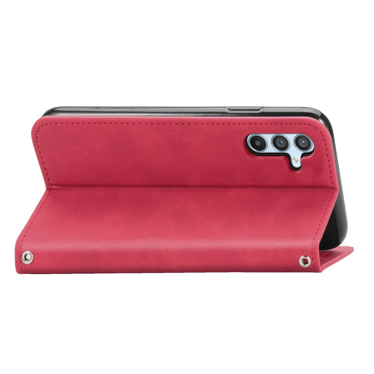 For Samsung Galaxy A35 5G Case Skin Touch Feeling Magnetic Closing Stand Cell Phone Cover - Red