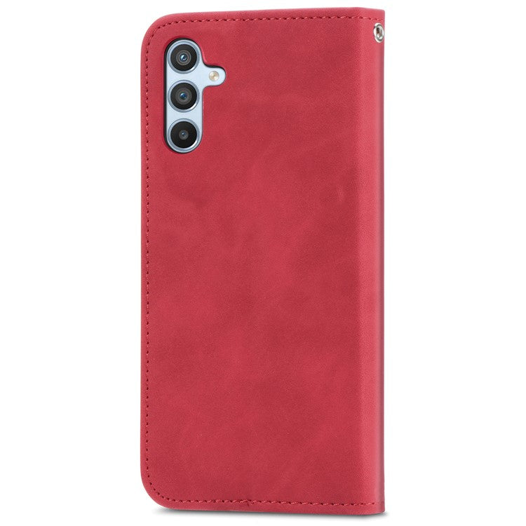 For Samsung Galaxy A35 5G Case Skin Touch Feeling Magnetic Closing Stand Cell Phone Cover - Red