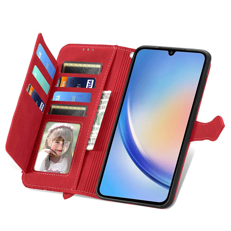 For OnePlus 12 5G Case Leather Card Slots Flower Phone Cover with Wrist Strap - Red