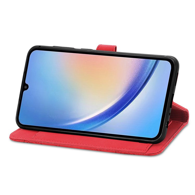 For OnePlus 12 5G Case Leather Card Slots Flower Phone Cover with Wrist Strap - Red