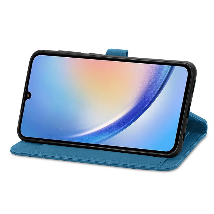 For OnePlus 12 5G Case Leather Card Slots Flower Phone Cover with Wrist Strap - Blue