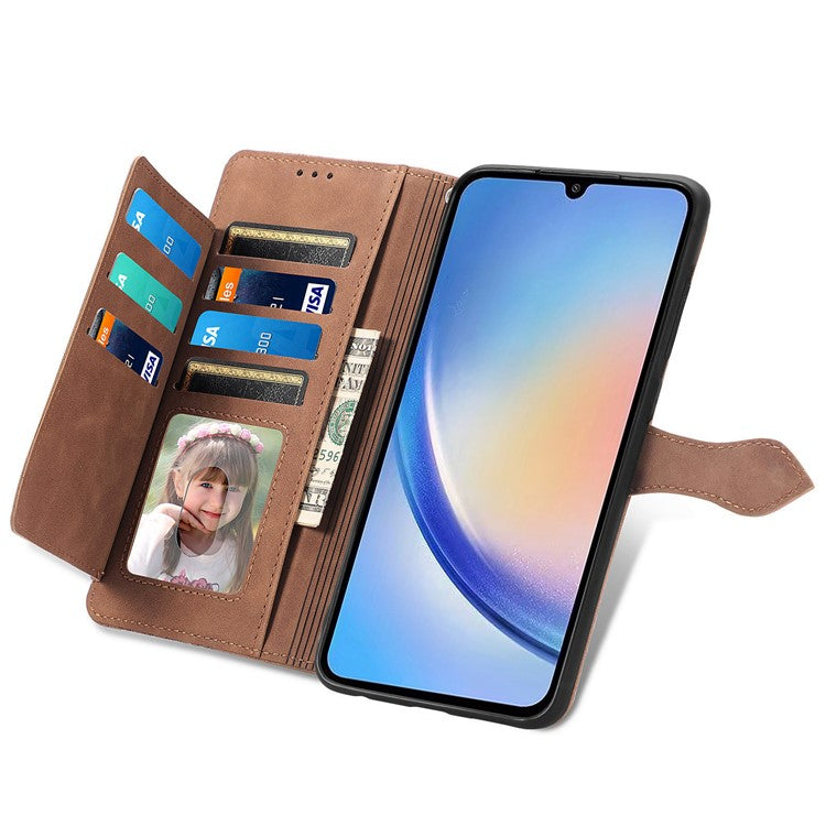 For OnePlus 12 5G Case Leather Card Slots Flower Phone Cover with Wrist Strap - Brown