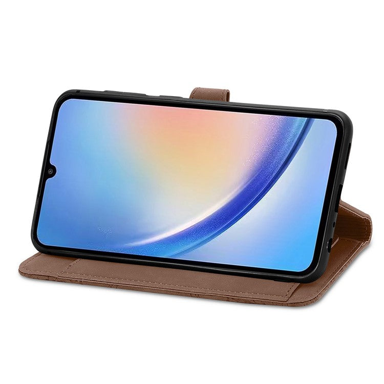 For OnePlus 12 5G Case Leather Card Slots Flower Phone Cover with Wrist Strap - Brown