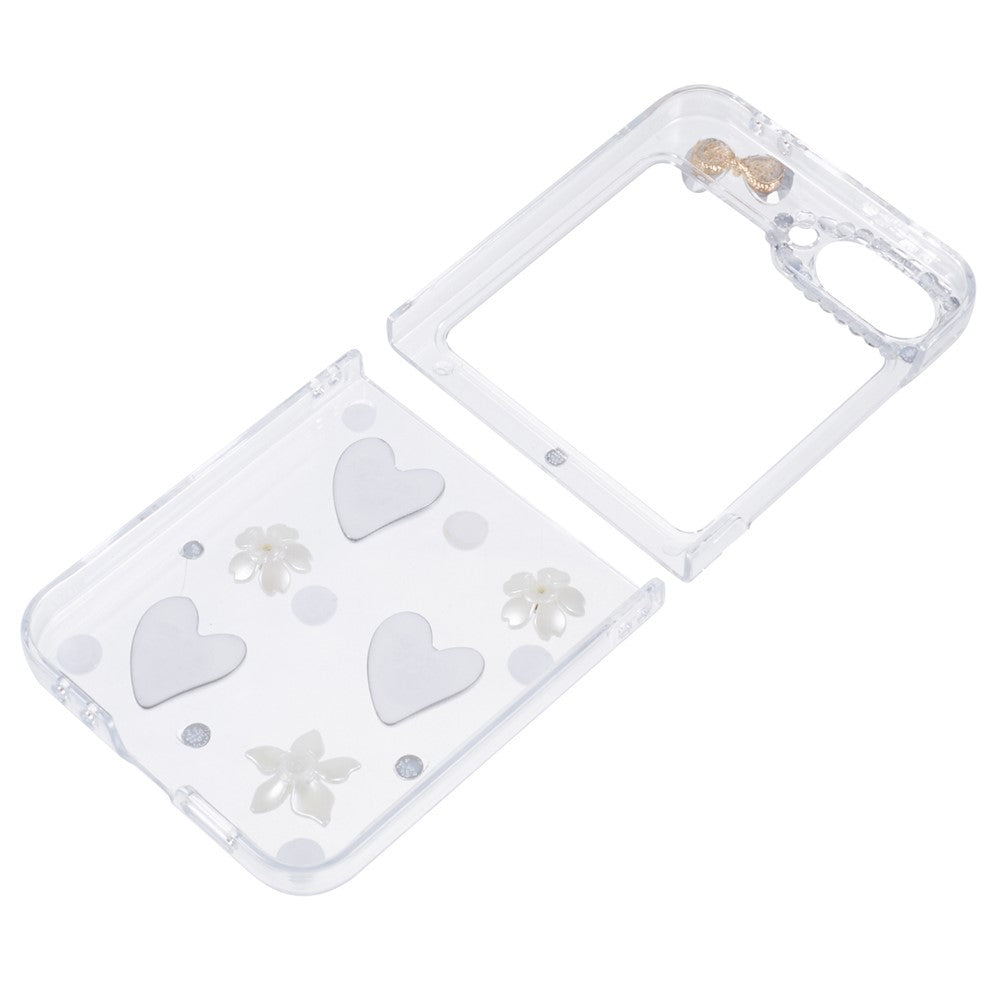 For Samsung Galaxy Z Flip7 FE 5G / Z Flip6 5G Case 2-Piece Design Hard Plastic Phone Shell with Rhinestone Decor - Heart