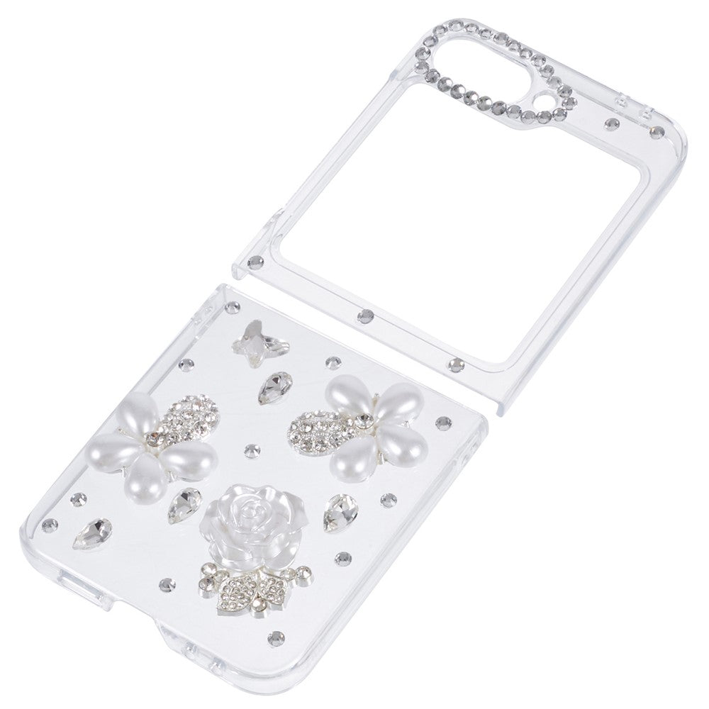 For Samsung Galaxy Z Flip7 FE 5G / Z Flip6 5G Case 2-Piece Design Hard Plastic Phone Shell with Rhinestone Decor - Flower