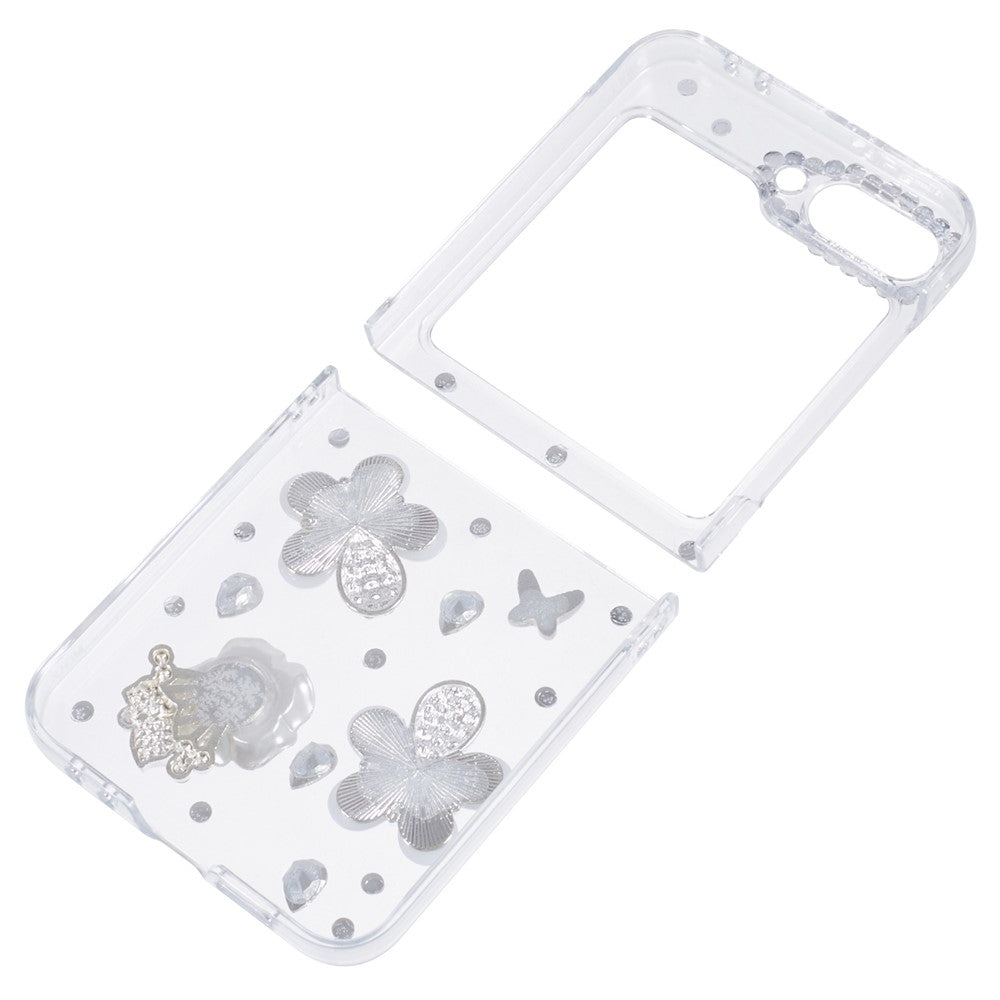 For Samsung Galaxy Z Flip7 FE 5G / Z Flip6 5G Case 2-Piece Design Hard Plastic Phone Shell with Rhinestone Decor - Flower