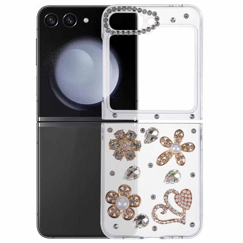 For Samsung Galaxy Z Flip7 FE 5G / Z Flip6 5G Case 2-Piece Design Rhinestone Decor Plastic Phone Cover - Flowers