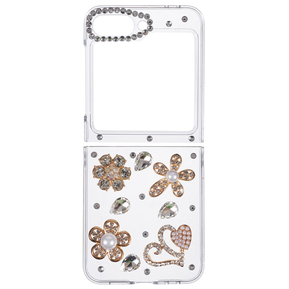 For Samsung Galaxy Z Flip7 FE 5G / Z Flip6 5G Case 2-Piece Design Rhinestone Decor Plastic Phone Cover - Flowers