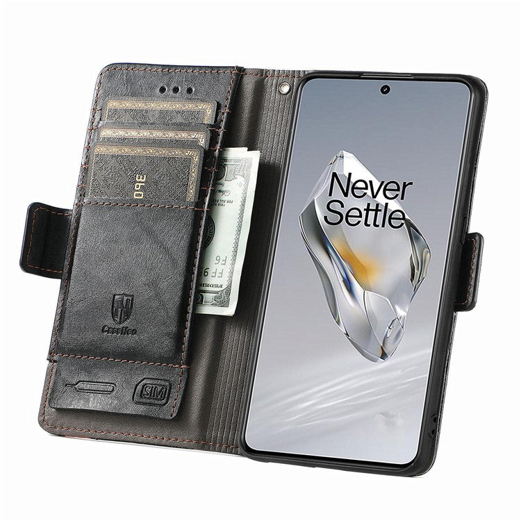 CASENEO 002 Series For OnePlus 12 5G Case Stand Flip PU Leather RFID Blocking Phone Cover - Black