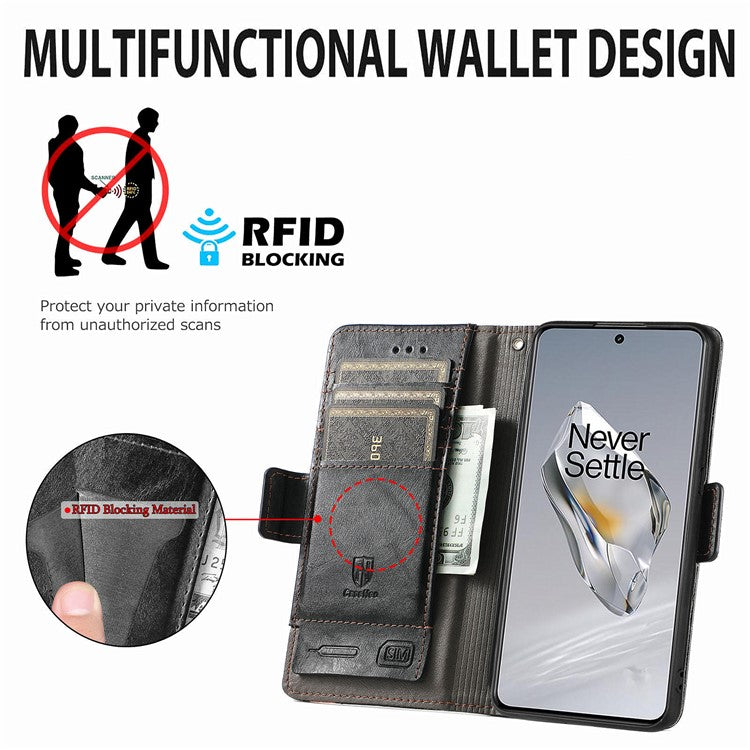 CASENEO 002 Series For OnePlus 12 5G Case Stand Flip PU Leather RFID Blocking Phone Cover - Black