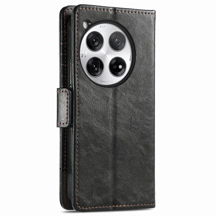 CASENEO 002 Series For OnePlus 12 5G Case Stand Flip PU Leather RFID Blocking Phone Cover - Black