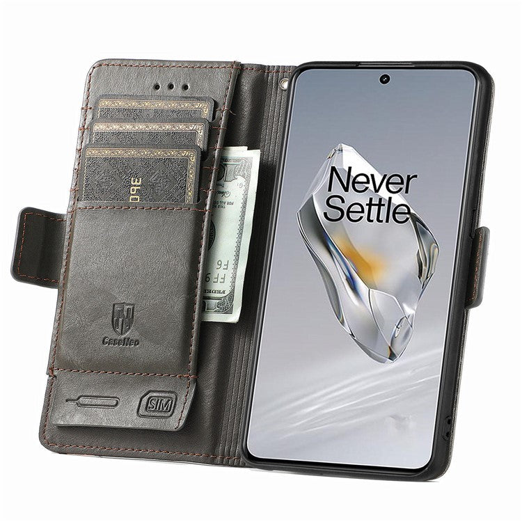 CASENEO 002 Series For OnePlus 12 5G Case Stand Flip PU Leather RFID Blocking Phone Cover - Grey