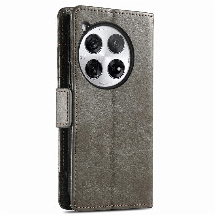 CASENEO 002 Series For OnePlus 12 5G Case Stand Flip PU Leather RFID Blocking Phone Cover - Grey