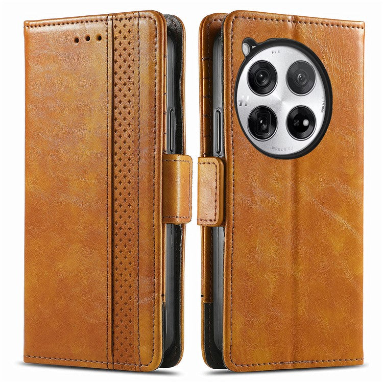 CASENEO 002 Series For OnePlus 12 5G Case Stand Flip PU Leather RFID Blocking Phone Cover - Light Brown