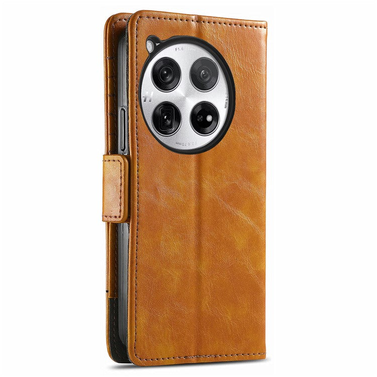 CASENEO 002 Series For OnePlus 12 5G Case Stand Flip PU Leather RFID Blocking Phone Cover - Light Brown