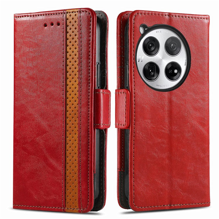 CASENEO 002 Series For OnePlus 12 5G Case Stand Flip PU Leather RFID Blocking Phone Cover - Red