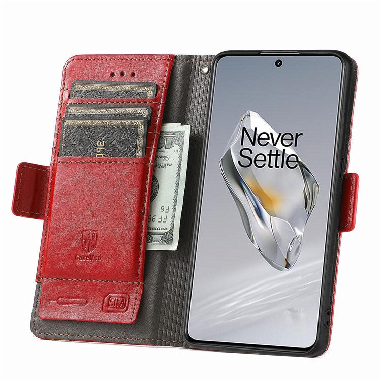 CASENEO 002 Series For OnePlus 12 5G Case Stand Flip PU Leather RFID Blocking Phone Cover - Red