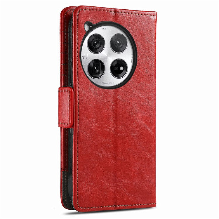 CASENEO 002 Series For OnePlus 12 5G Case Stand Flip PU Leather RFID Blocking Phone Cover - Red