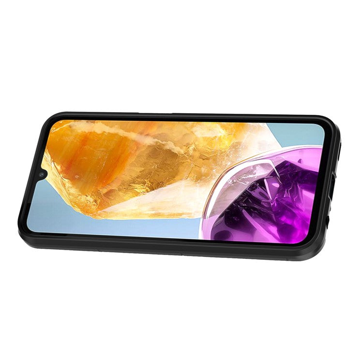 For Samsung Galaxy M15 5G Case with Ring Kickstand PC+TPU Shockproof Protective Phone Cover - Black