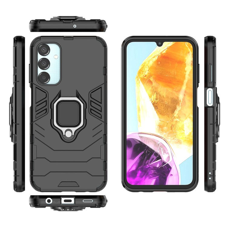 For Samsung Galaxy M15 5G Case with Ring Kickstand PC+TPU Shockproof Protective Phone Cover - Black