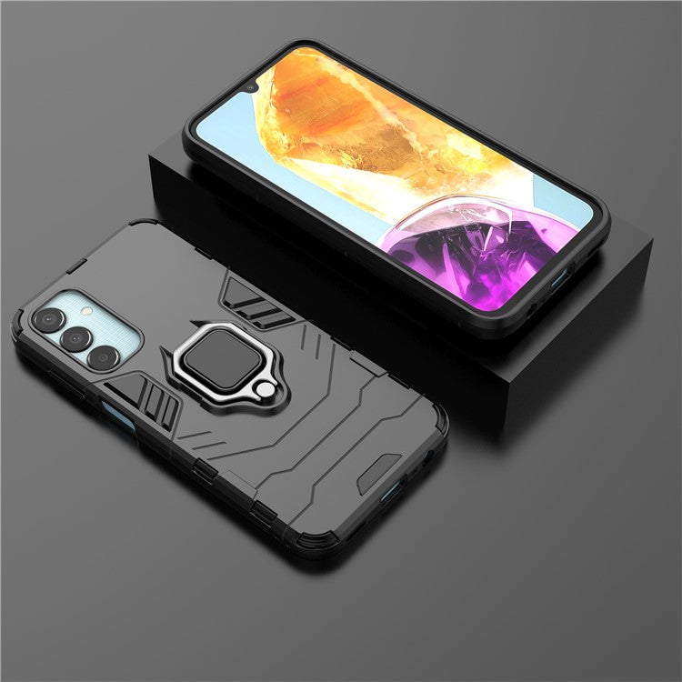For Samsung Galaxy M15 5G Case with Ring Kickstand PC+TPU Shockproof Protective Phone Cover - Black
