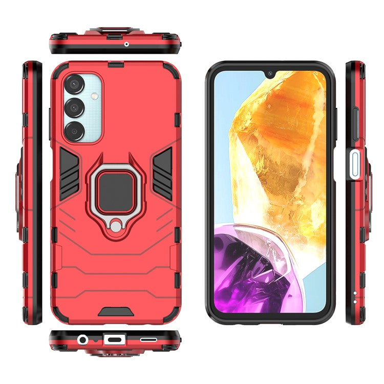 For Samsung Galaxy M15 5G Case with Ring Kickstand PC+TPU Shockproof Protective Phone Cover - Red