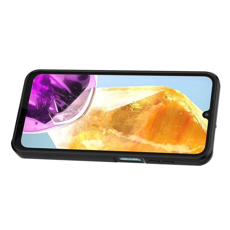 For Samsung Galaxy M15 5G Case with Slide Camera Cover Ring Kickstand PC+TPU Phone Protector - Black
