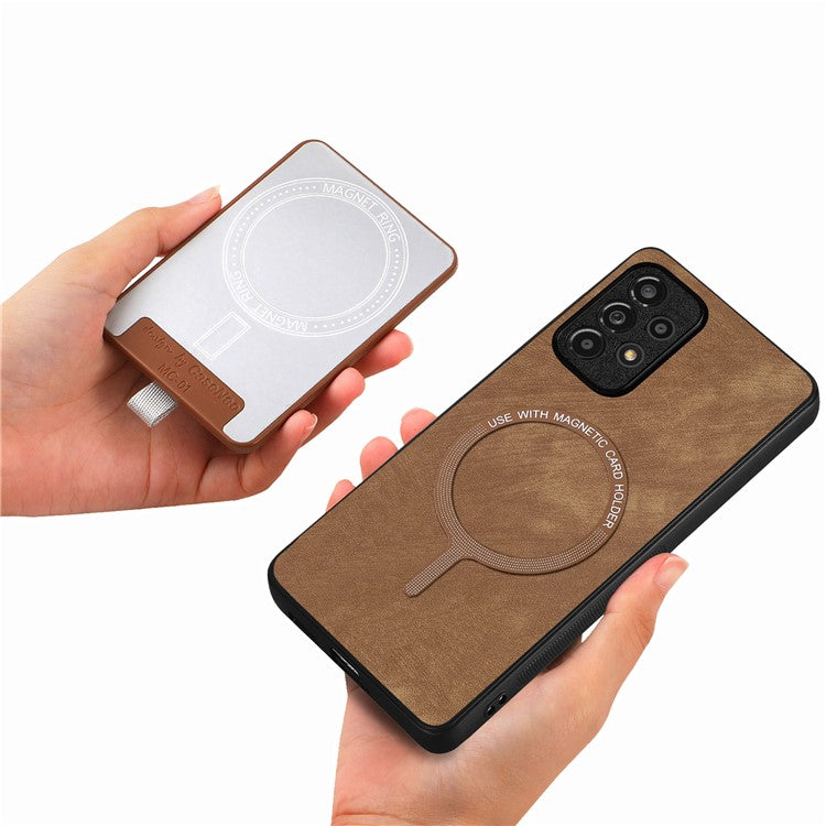 D7 For Samsung Galaxy A53 5G Kickstand Case Detachable Magnetic Card Slot Phone Cover - Brown