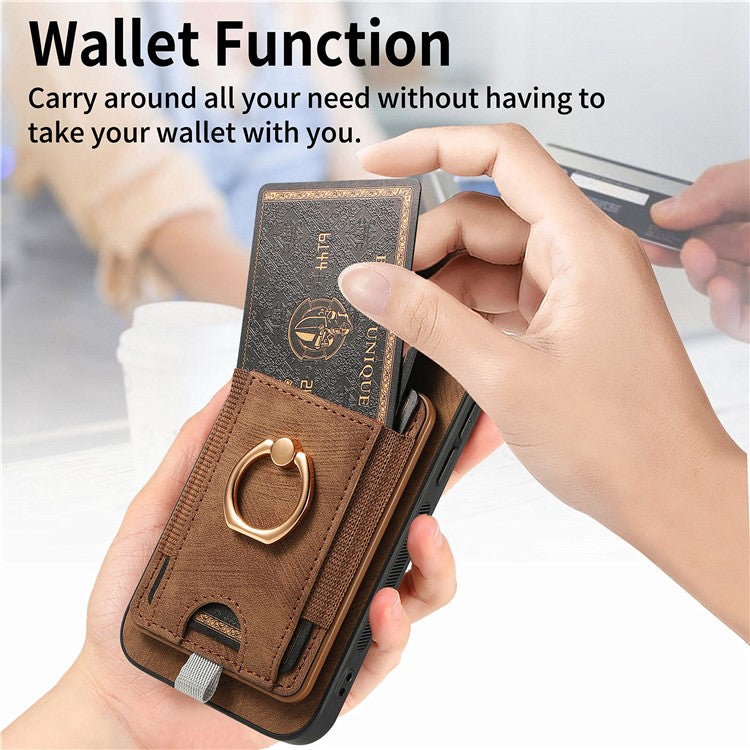 D7 For Samsung Galaxy A53 5G Kickstand Case Detachable Magnetic Card Slot Phone Cover - Brown