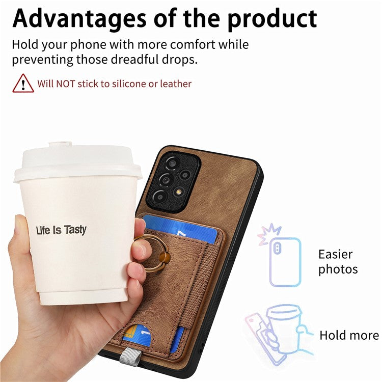 D7 For Samsung Galaxy A53 5G Kickstand Case Detachable Magnetic Card Slot Phone Cover - Brown