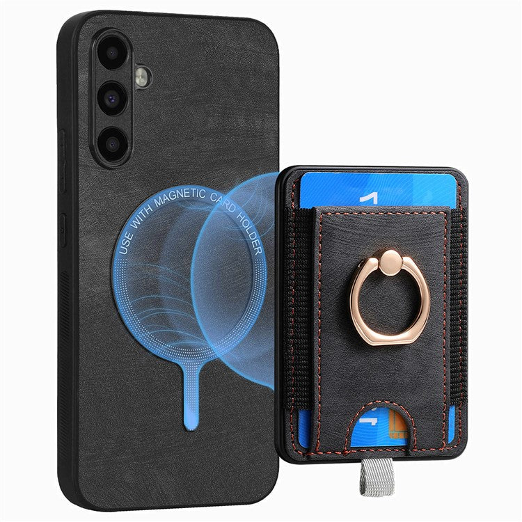 D7 For Samsung Galaxy A55 5G Case Detachable Card Slot Magnetic Phone Case with Kickstand - Black