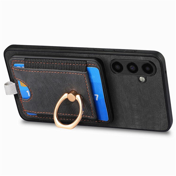 D7 For Samsung Galaxy A55 5G Case Detachable Card Slot Magnetic Phone Case with Kickstand - Black
