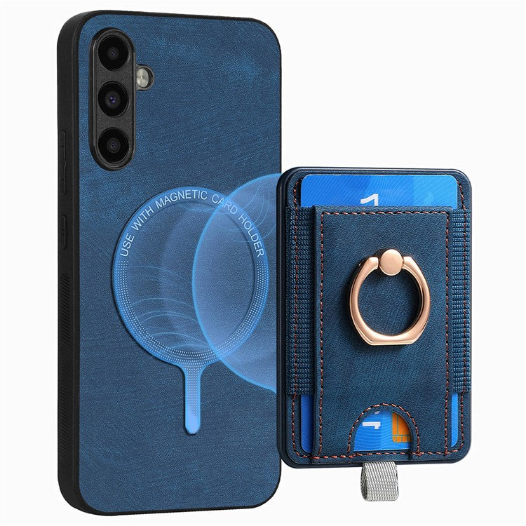D7 For Samsung Galaxy A34 5G Kickstand Case Detachable Card Slot Magnetic Phone Cover - Blue