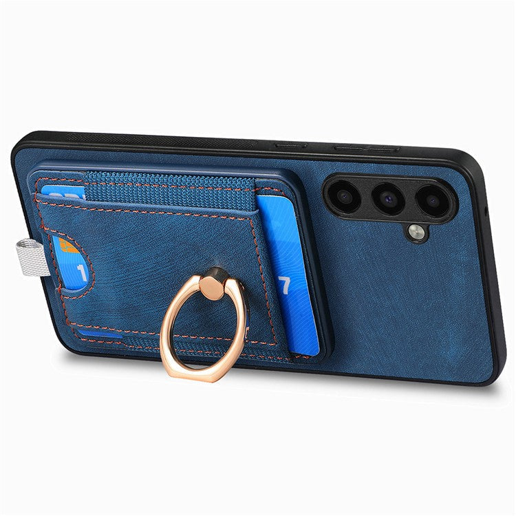 D7 For Samsung Galaxy A34 5G Kickstand Case Detachable Card Slot Magnetic Phone Cover - Blue