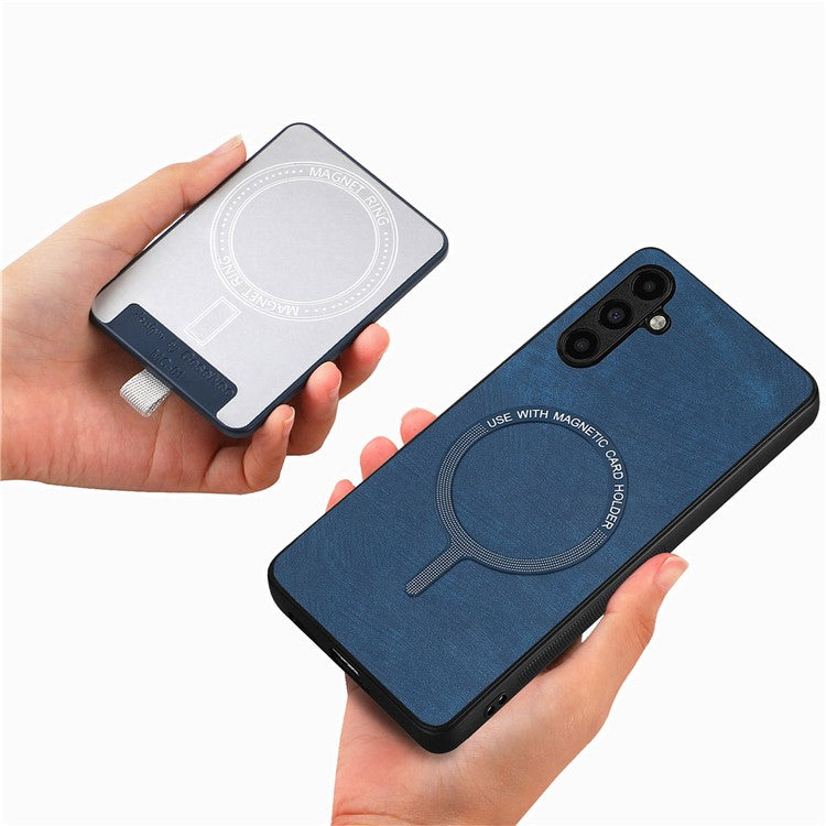 D7 For Samsung Galaxy A34 5G Kickstand Case Detachable Card Slot Magnetic Phone Cover - Blue
