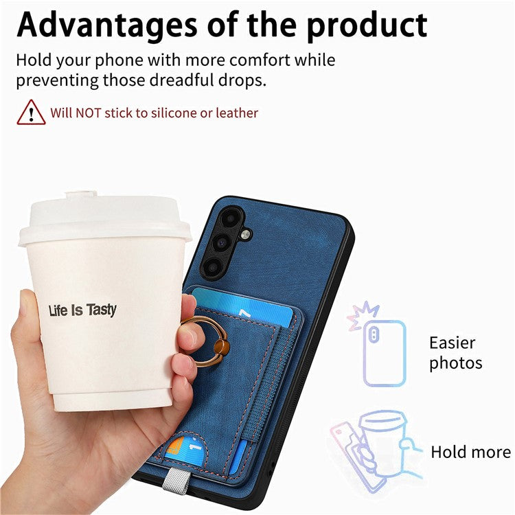 D7 For Samsung Galaxy A34 5G Kickstand Case Detachable Card Slot Magnetic Phone Cover - Blue