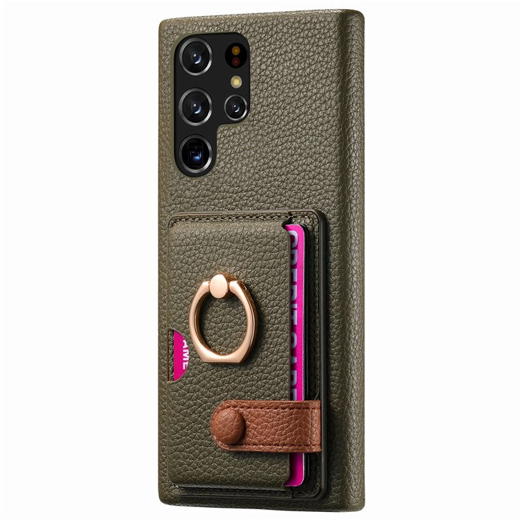 Y2 For Samsung Galaxy S22 Ultra 5G Case Leather Coated PC+TPU Card Slot Phone Cover - Green