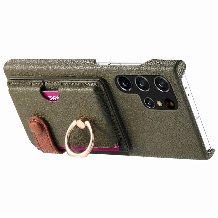 Y2 For Samsung Galaxy S22 Ultra 5G Case Leather Coated PC+TPU Card Slot Phone Cover - Green