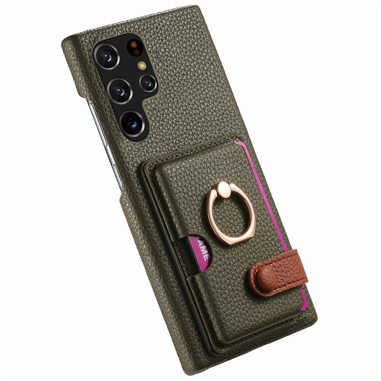 Y2 For Samsung Galaxy S22 Ultra 5G Case Leather Coated PC+TPU Card Slot Phone Cover - Green