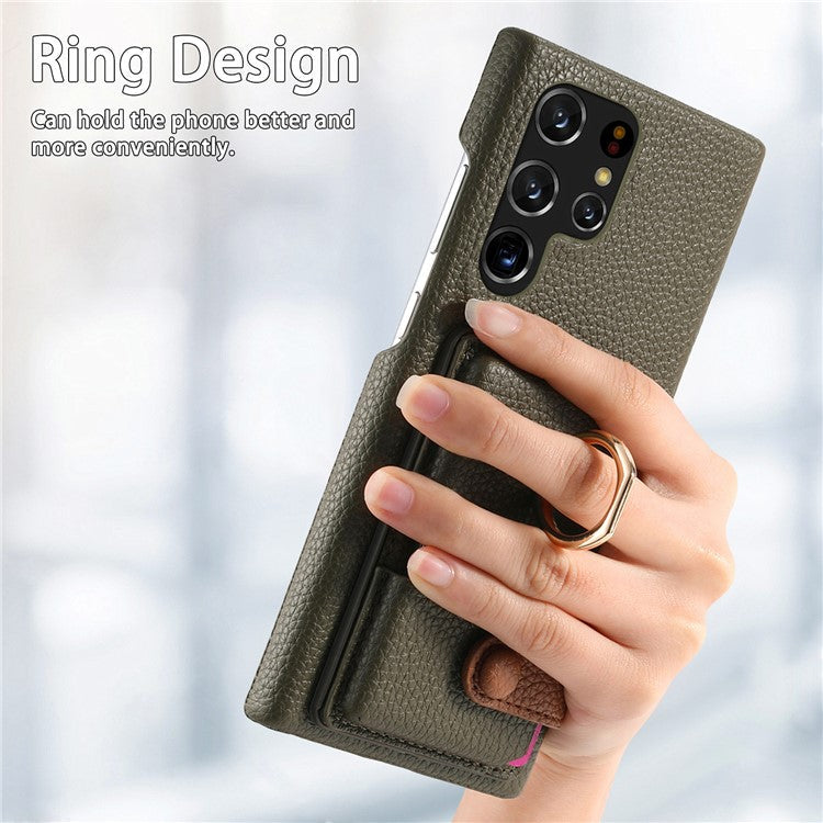 Y2 For Samsung Galaxy S22 Ultra 5G Case Leather Coated PC+TPU Card Slot Phone Cover - Green