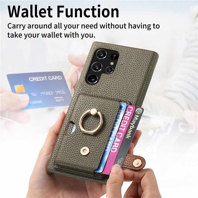 Y2 For Samsung Galaxy S22 Ultra 5G Case Leather Coated PC+TPU Card Slot Phone Cover - Green