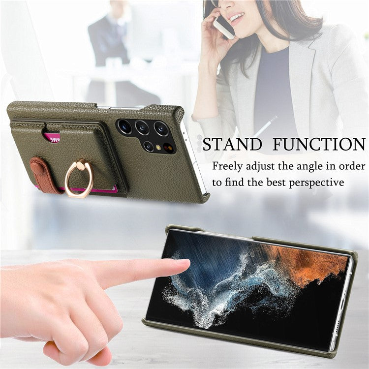 Y2 For Samsung Galaxy S22 Ultra 5G Case Leather Coated PC+TPU Card Slot Phone Cover - Green