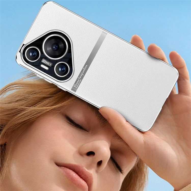 For Huawei Pura 70 Cell Phone Case PU Leather Shock Absorbing Cover - White