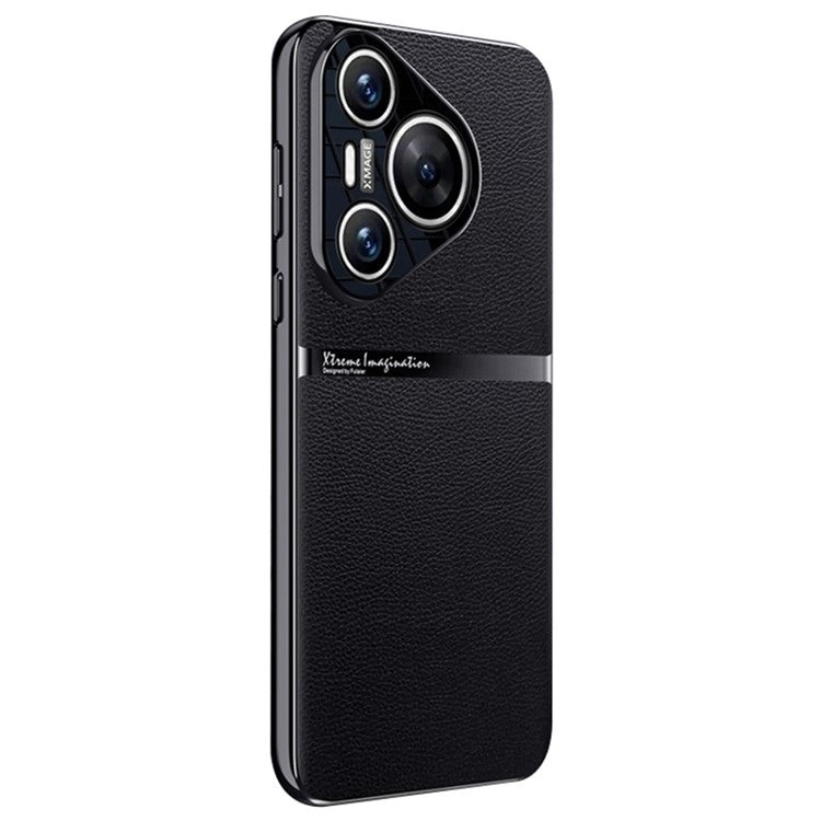 For Huawei Pura 70 Cell Phone Case PU Leather Shock Absorbing Cover - Black
