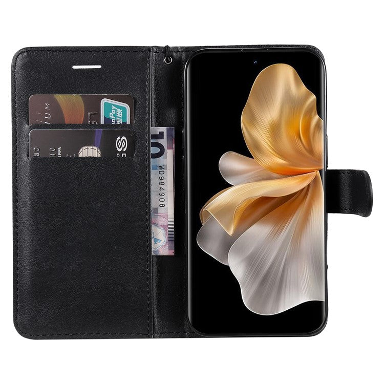 KT Leather Series-2 for vivo S18 5G Case Solid Color Leather Flip Phone Cover with Hand Strap - Black